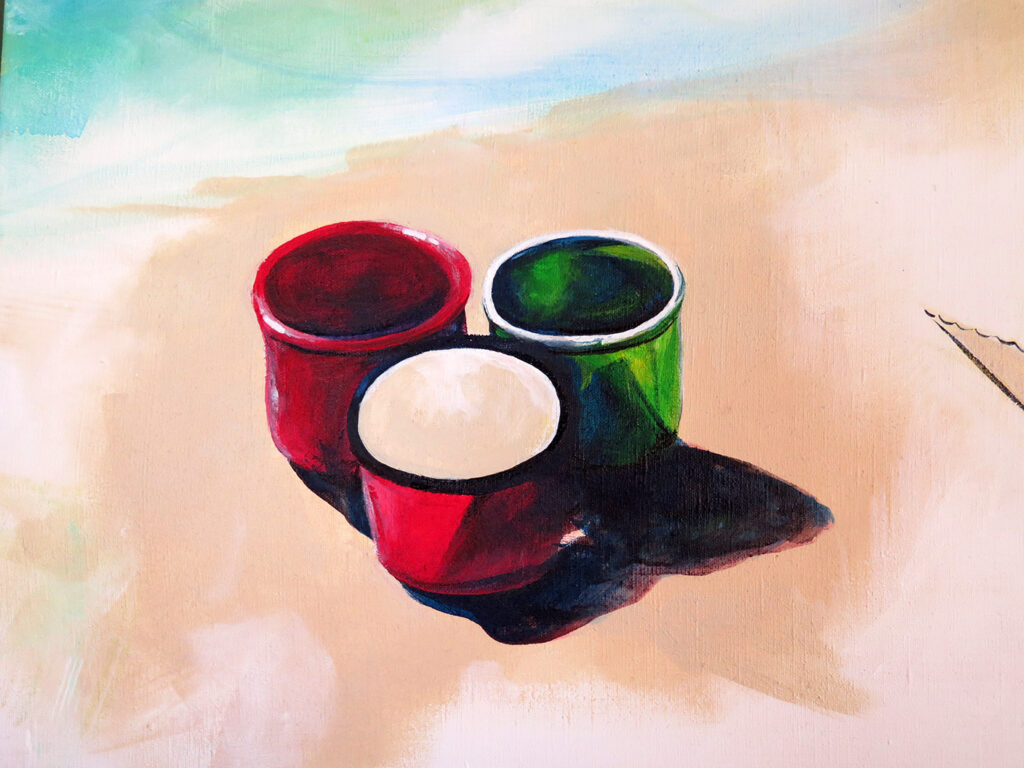 Nahaufnahme von kleinen Espressotassen vom Gemälde "Cafetera"